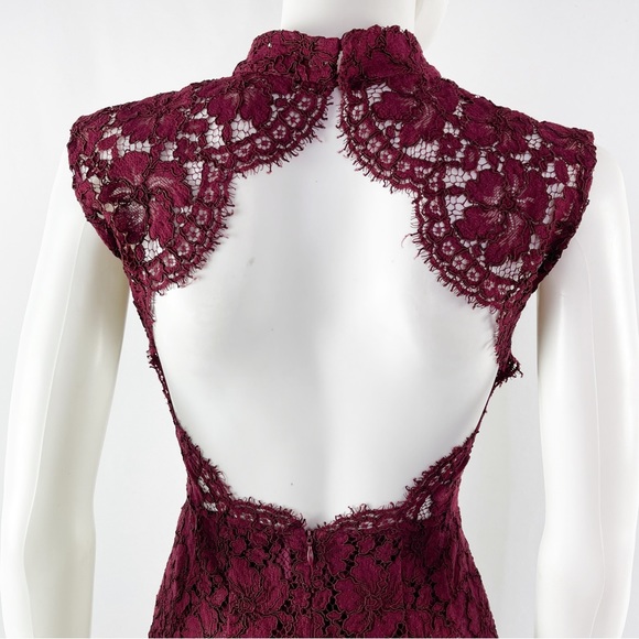 Sandro Paris Size 1 US S Burgundy Red ROMIE Lace Mini Dress with Open Back - Picture 10 of 15